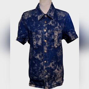 Lip Service | Vintage | Metallic Denim | Button Up Short Sleeve Shirt